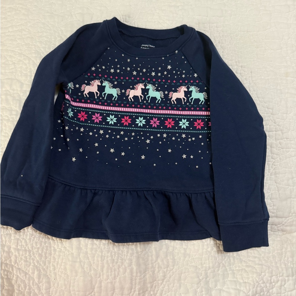 Size 4T Jumping Beans unicorn winter Sweatshirt with Peplum